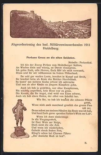 AK Heidelberg, Abgeordnetentag des bad. Militärvereinsverbandes 1911, Perkeos Gruss an alte Soldaten