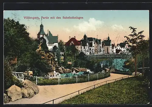 AK Villingen, Partie mit den Bahnhofanlagen