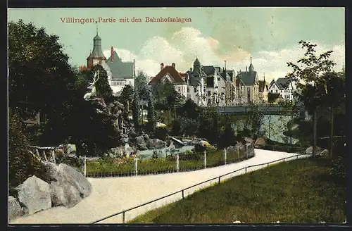 AK Villingen, Partie mit den Bahnhofanlagen