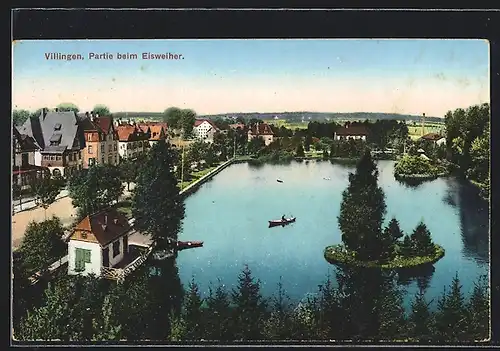 AK Villingen, Ortsansicht mit Eisweiher