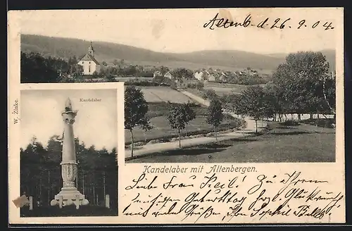 AK Altenberg, Blick auf den Ort mit Kandelaber