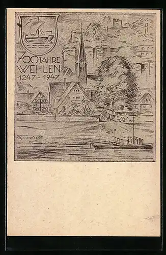 Künstler-AK Wehlen, 700 Jahrfeier der Stadt 1947, Festpostkarte