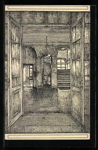 Künstler-AK Dresden, Haupteingang des Friedrichstädter Seminars