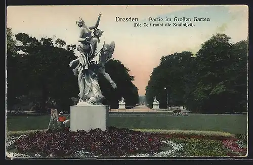 AK Dresden, Grosser Garten, Statue Die Zeit raubt die Schönheit