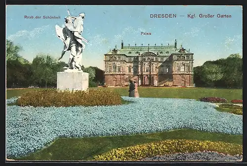 AK Dresden, Grosser Garten, Raub der Schönheit und Palais