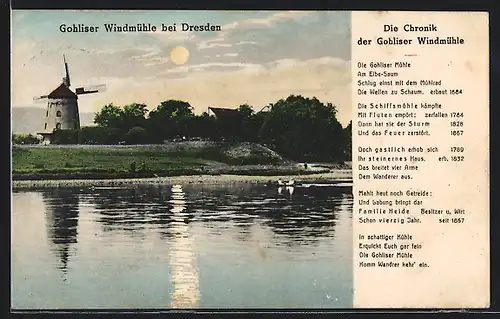 Mondschein-AK Gohlis, Gohliser Windmühle bei Vollmond, Chronik