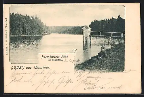 AK Clausthal, Bärenbrucher Teich, mit Steghäuschen
