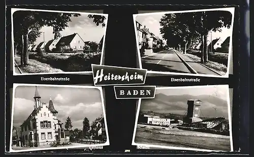 AK Heitersheim /Baden, Schacht, Rathaus, Eisenbahnstrasse