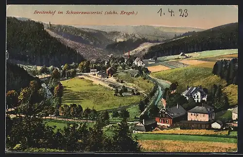 AK Breitenhof / Erzg., Ortsansicht mit Schwarzwassertal aus der Vogelschau