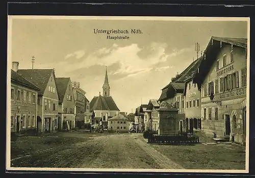 AK Untergriesbach, Hauptstrasse mit Gasthof zur Post