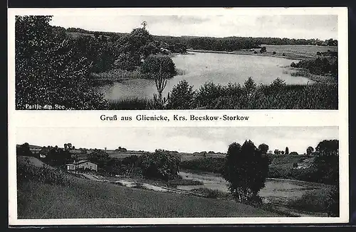 AK Glienicke /Krs. Beeskow-Storkow, Partie am See, Panorama
