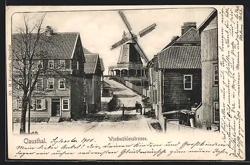 AK Clausthal, Windmühlenstrasse mit Windmühle