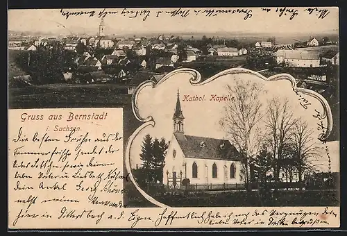 AK Bernstadt i. Sachsen, Teilansicht, Katholische Kapelle