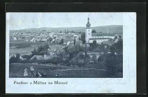 AK Merin, Feldpartie mit Blick zum Ort