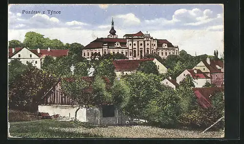 AK Tynec, Ortspartie mit Blick auf Kloster