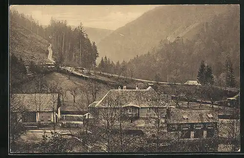 AK Peklo, Blick von den Häusern ins Tal