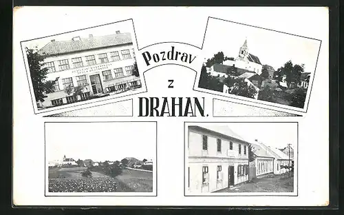 AK Drahany, Schule, Geschäft, Ortspartie