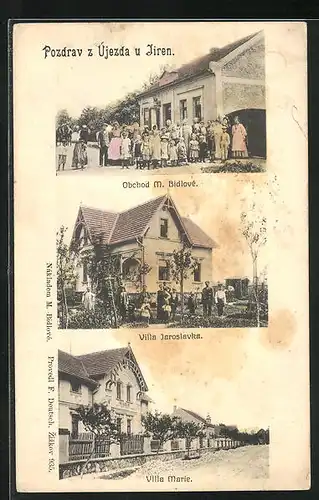 AK Ujezd nad Lesy, Obchod M. Bidlove, Villa Jaroslavka, Villa Marie