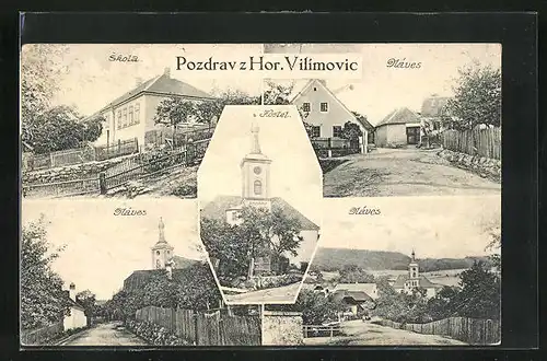 AK Horni Vilemovice, Kostel, Náves, Skola