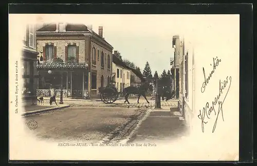 AK Arcis-sur-Aube, Rue des Anciens Fossés et Rue de Paris