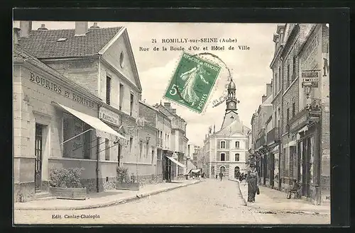 AK Romilly-sur-Seine, Rue de la Boule d`Or et Hotel de Ville