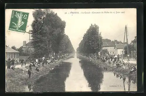AK Troyes, Le Canal, Concours de Pêche 1906