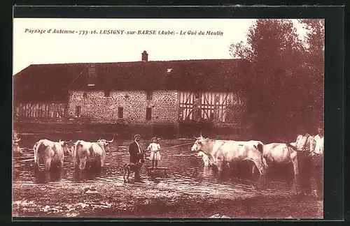 AK Lusigny-sur-Barse, Paysage d`Automne, Le Gué du Moulin