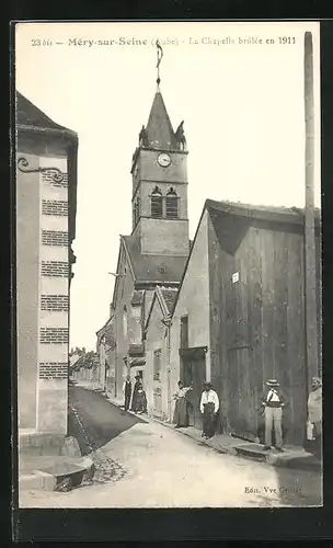AK Méry-sur-Seine, La Chapelle brulée en 1911
