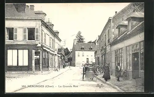 AK Nérondes, La Grande Rue, Strassenpartie