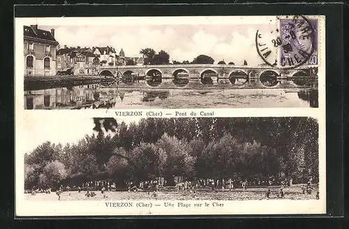 AK Vierzon, Pont du Canal, Une Plage sur le Cher