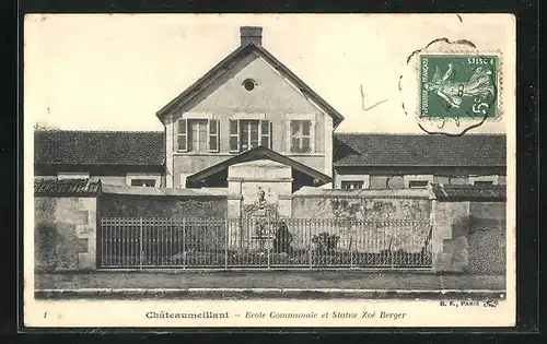 AK Châteaumeillant, Ecole Communale et Statue Zoé Berger