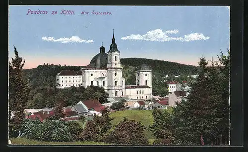 AK Krtiny, Feldpartie mit Blick zum Kloster