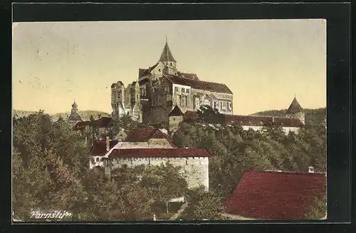 AK Pernstyn, Blick vom Dorf auf die Burg