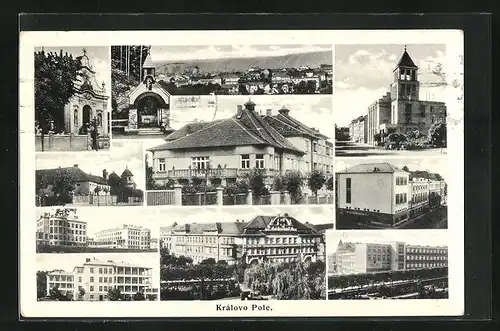 AK Brünn / Brno, Kralovo Pole, Gesamtansicht, das Rathaus, Schule, an der Kirche