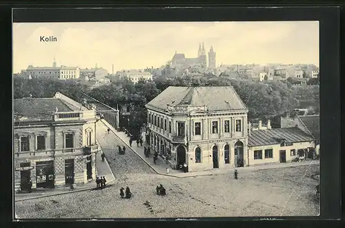 AK Kolin, Blick über die Stadt zum Dom