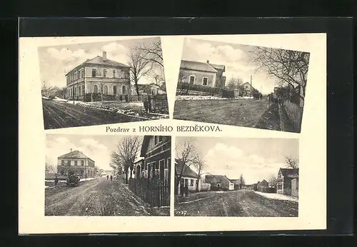 AK Horni Bezdekov, Strassenpartie mit Gebäudeansicht, Blick in eine Strasse