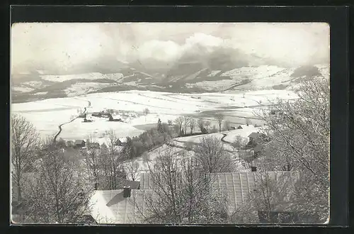 AK Vysoke nad Jiz, Blick über die Häuser ins winterliche Tal