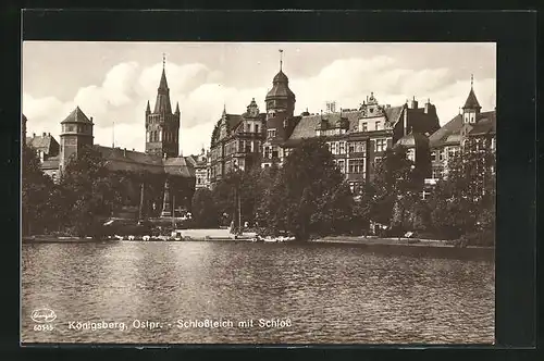 AK Königsberg, Schloss vom Teich aus gesehen
