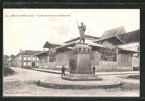AK Aix-en-Othe, Le Marché Couvert et Monument