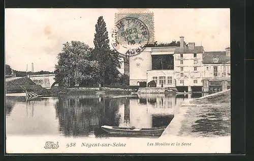 AK Nogent-sur-Seine, les Moulins et la Seine