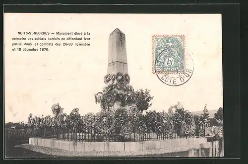 AK Nuits-St-Georges, Monument élevé à la mémoire des soldats