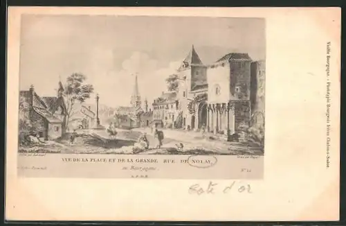 AK Nolay, Vue de la Place et de la Grande Rue
