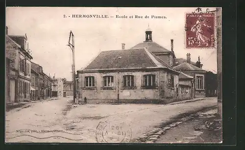 AK Hermonville, Ecole et Rue de Fismes