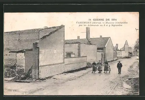 AK Vassimont, Maisons bombardées par les Allemands
