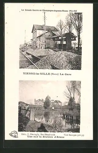 AK Vienne-la-Ville, Vue sur la Riviére d`Aisne, La Gare