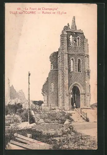 AK Ville-sur-Tourbe, Ruines de l`Eglise