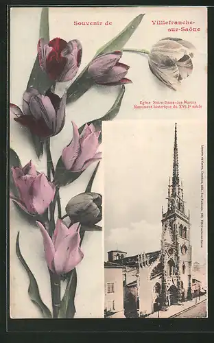AK Villefranche-sur-Saône, Eglise Notre-Dame-des-Marais, Tulpen