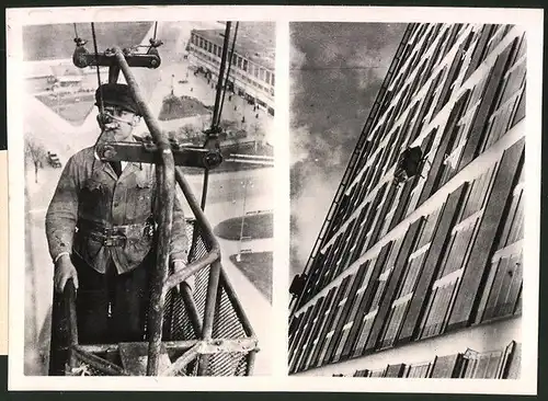 Fotografie Fensterputzer an Wolkenkratzer in Fahrstuhl