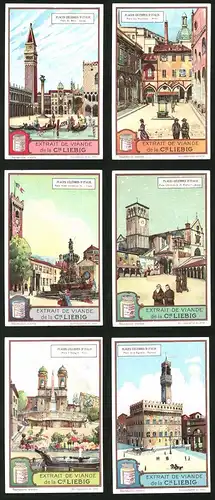 6 Sammelbilder Liebig, Serie Nr.: 1172, Place célébres d`Italie, Rom, Assisi, Trient, Florenz, Mailand, Venedig