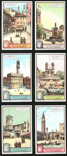 6 Sammelbilder Liebig, Serie Nr.: 1172, Places célébres d`Italie, Venedig, Mailand, Rom, Assisi, Florenz, Trient